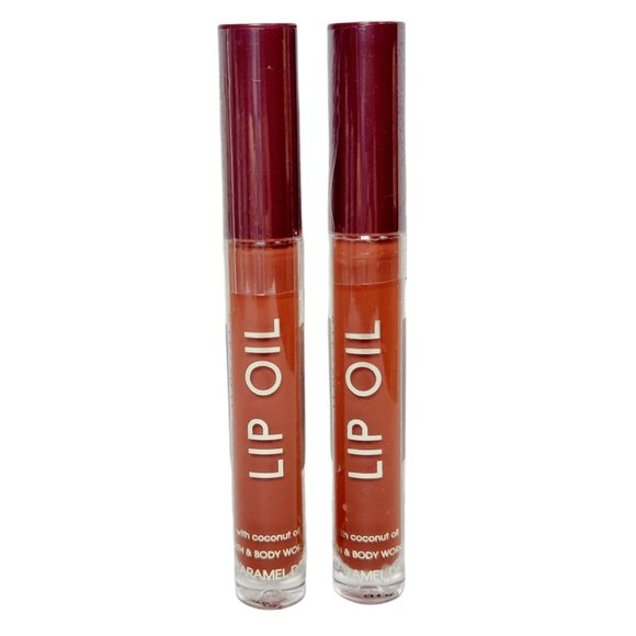 2 Bath & Body Works Lip Oil CARAMEL DIP w/Coconut Oil .11oz Factory Sealed NEW